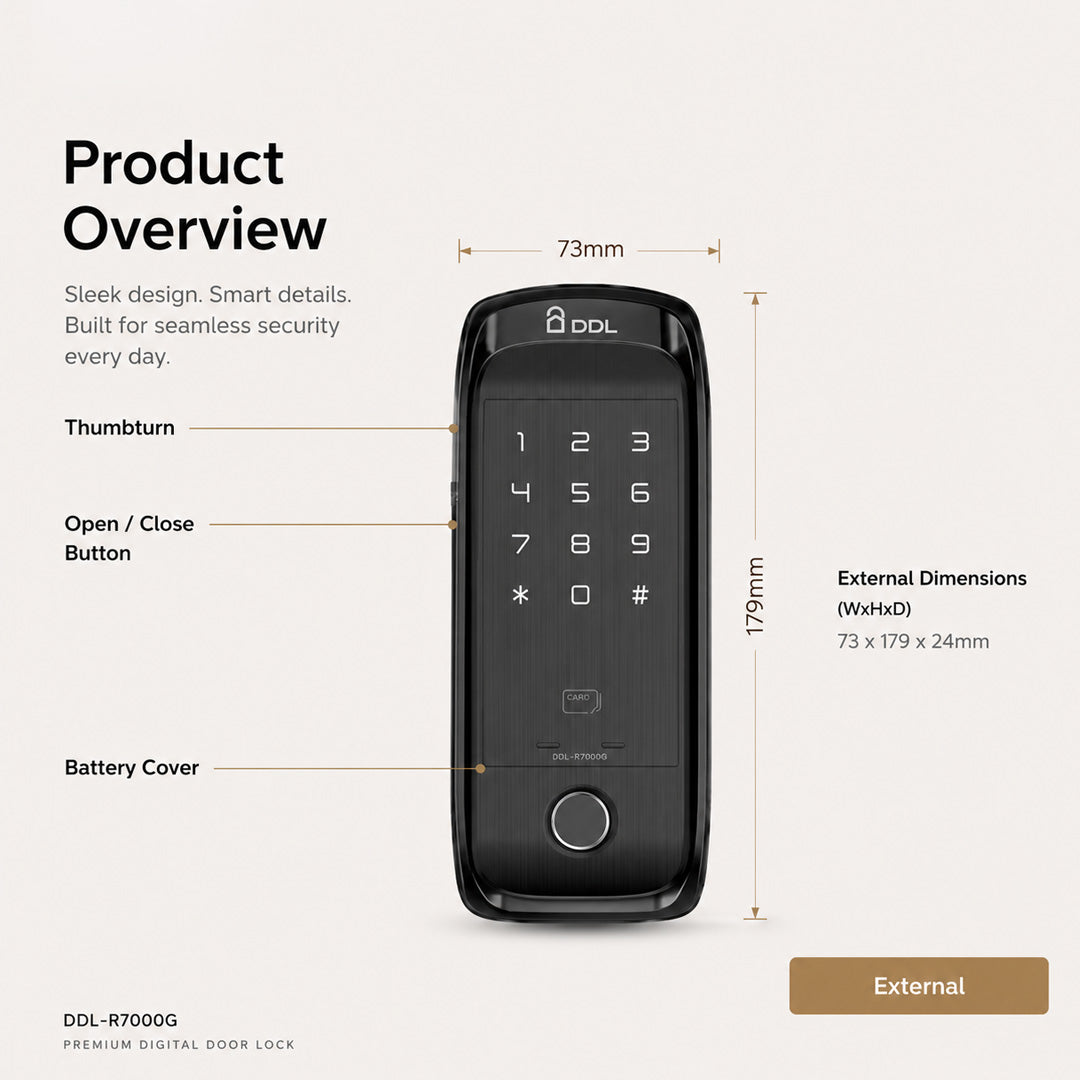 DDL-R7000B Smart RIM Lock – Fingerprint, PIN, RFID & Wi‑Fi/App Control